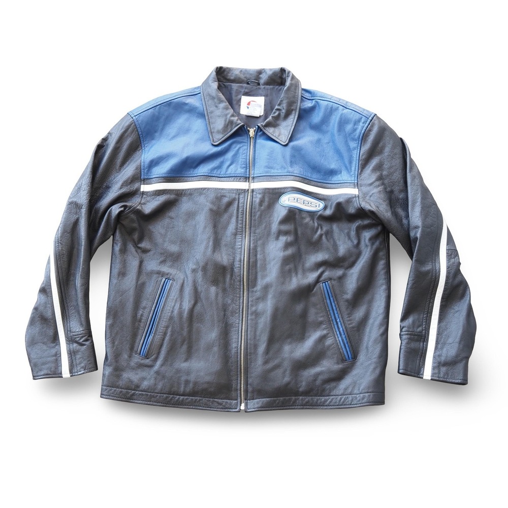 Pepsi Next Generation‎ VTG Y2K Leather Jacket Men's XL Black Blue Colorblock Zip